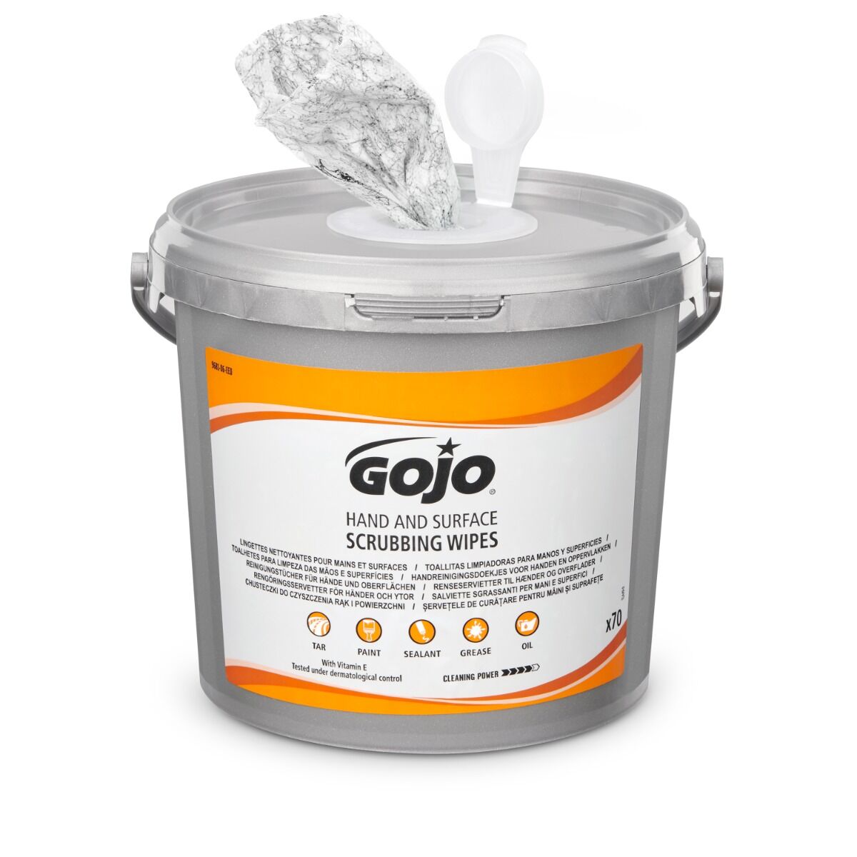 GOJO HEAVY-DUTY HAND AND SURFACE SCRUBBING WIPES, 70 Count Bucket - PURELL  UK